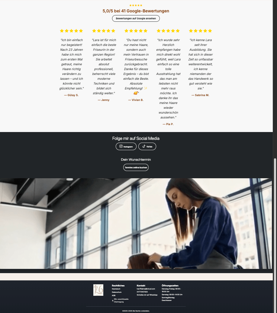 Kundenbewertungen und Social Proof auf der Lara Hair 76 Website