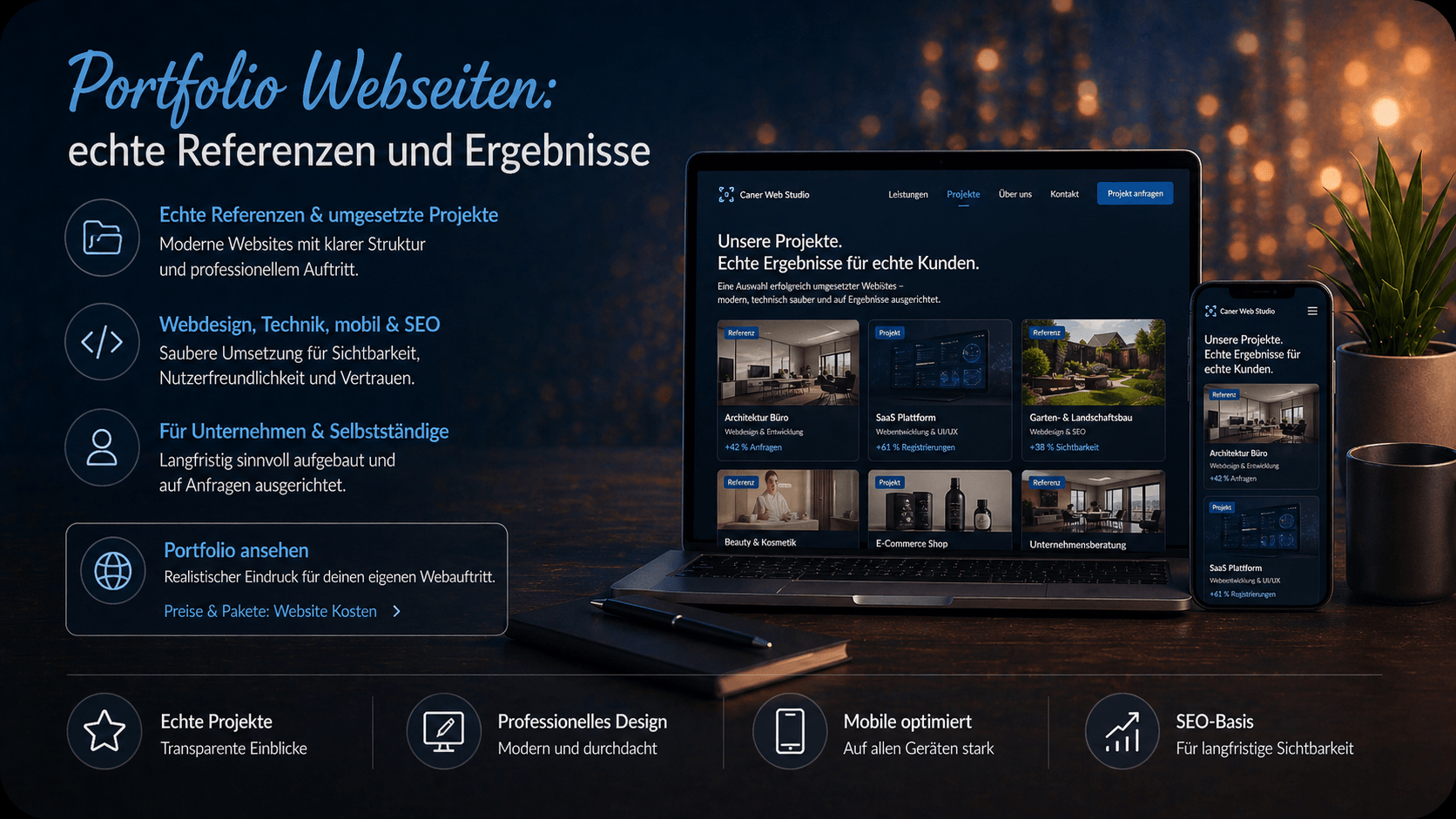 Portfolio Webseiten mit echten Referenzen, Webdesign Projekten und sichtbaren Ergebnissen