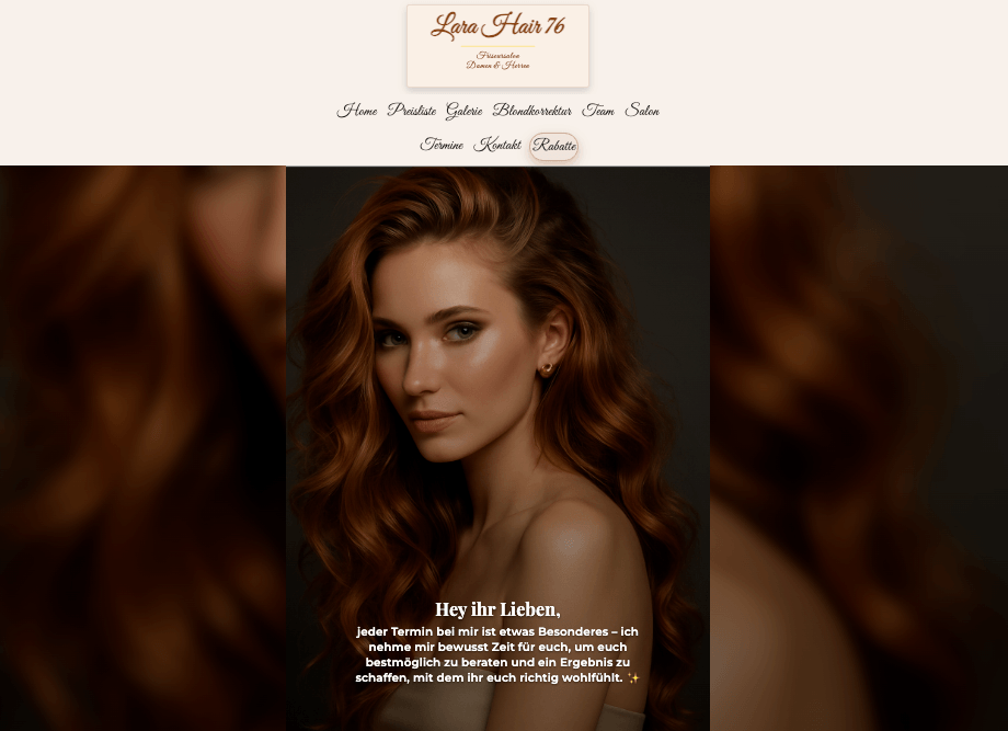 Startseite der Friseur Website Lara Hair 76