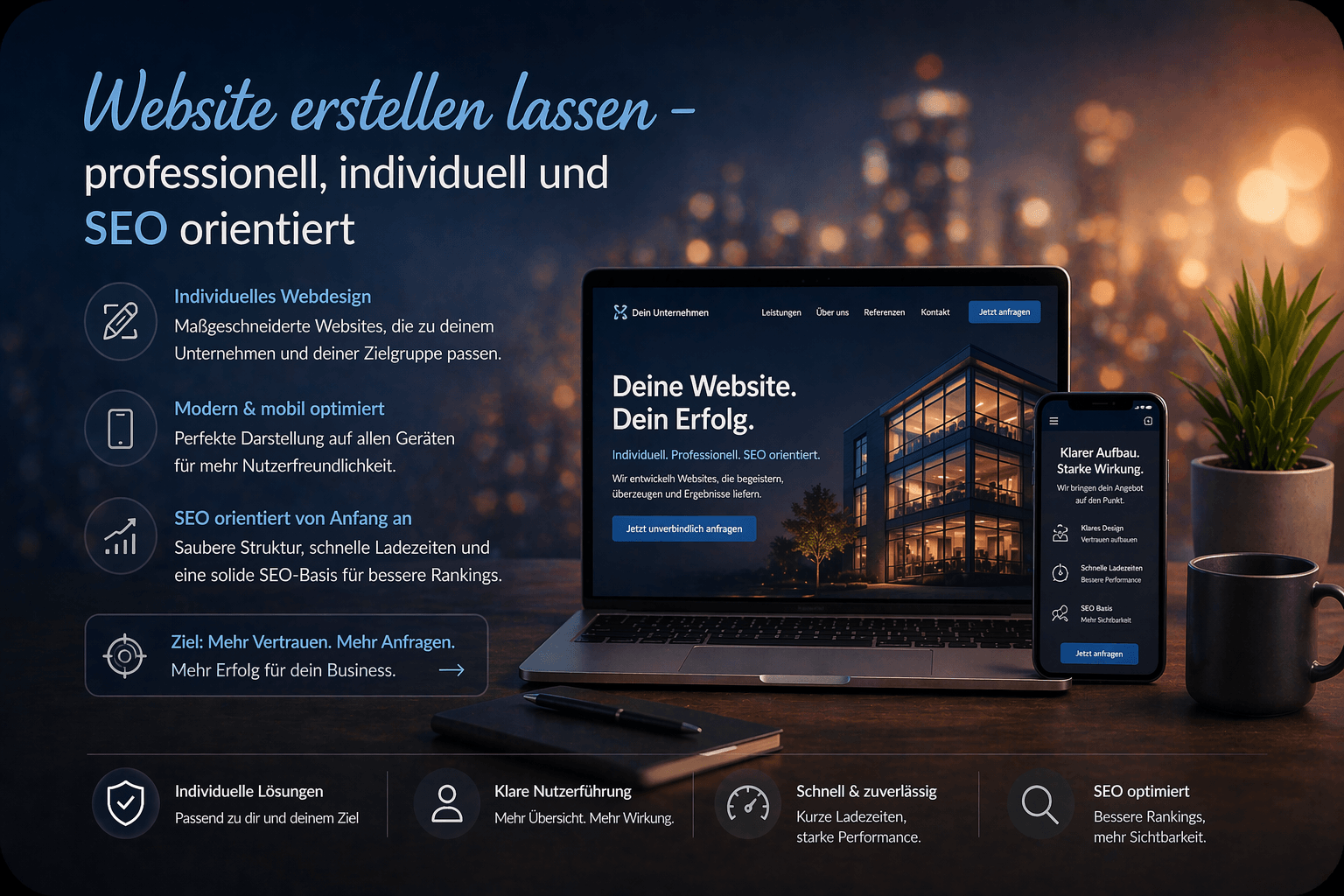 Individuelle Website erstellen lassen für Unternehmen mit professionellem Webdesign, mobiler Optimierung und SEO-Basis